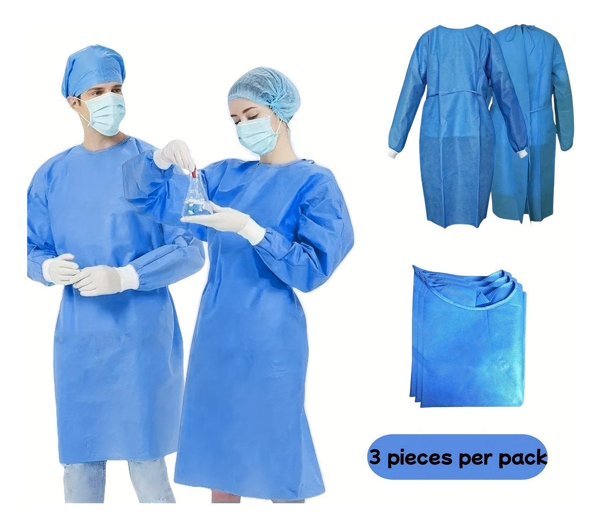 Medical Lab Gown - 3pcs Gaun Isolasi Sekali Pakai Tiga